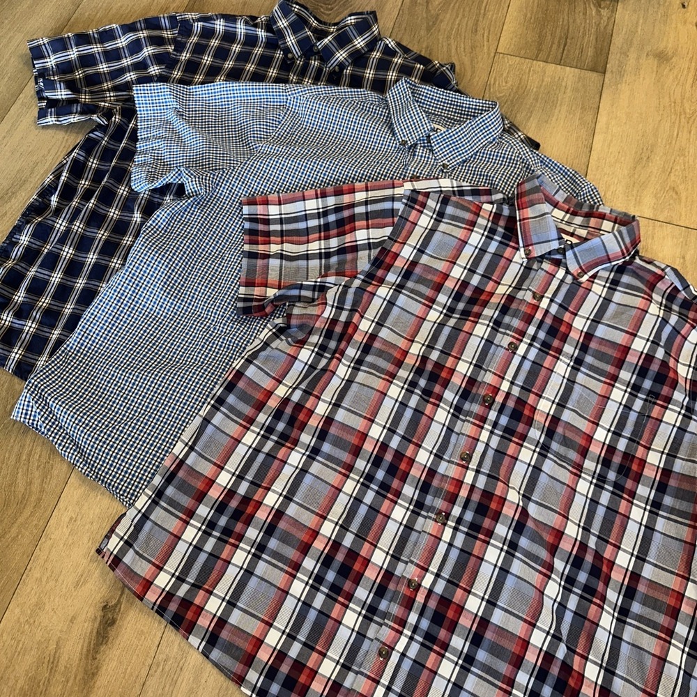 HB‎ Men's Big & Tall Short Sleeve Button Down Shirts Plaid Summer Travel -Lot 3